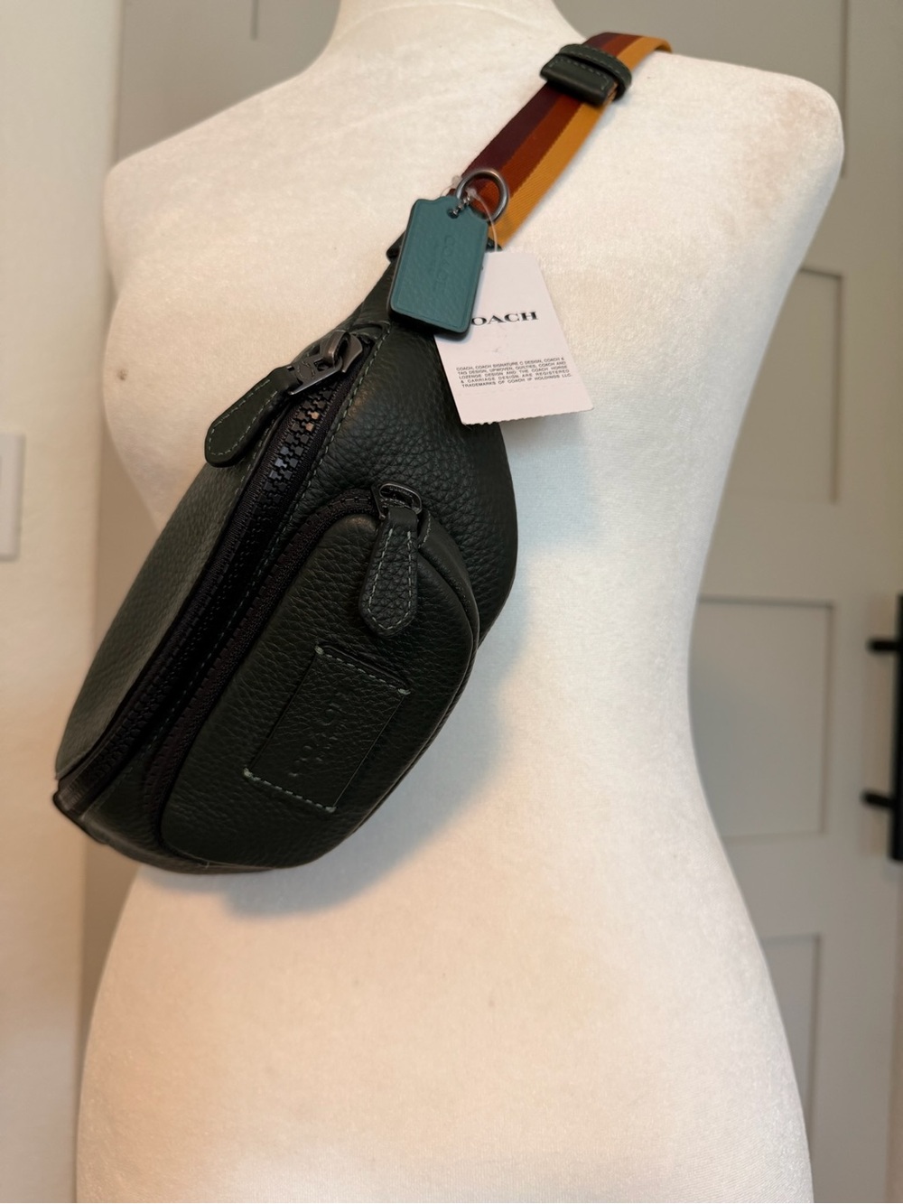 Coach‎ Sprint Belt Bag 24 in Amazon Green with Striped Strap
